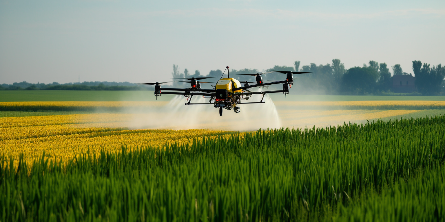 Drone volando sobre un campo
